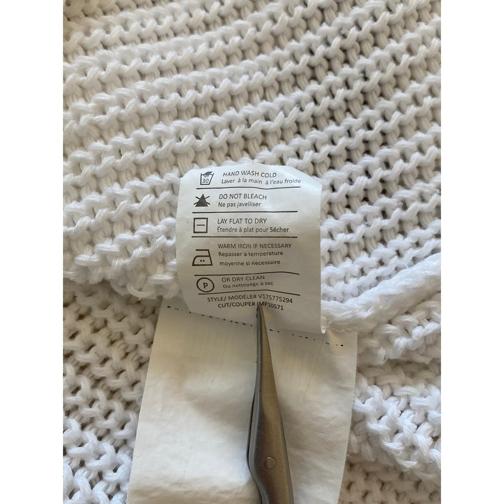 Vince V-Neck Cotton Knit Sweater Size S White Oversized Ribbed Minimalist Beach - Picture 8 of 9
